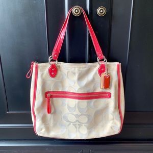 Coach Poppy Large Khaki & Coral Tote